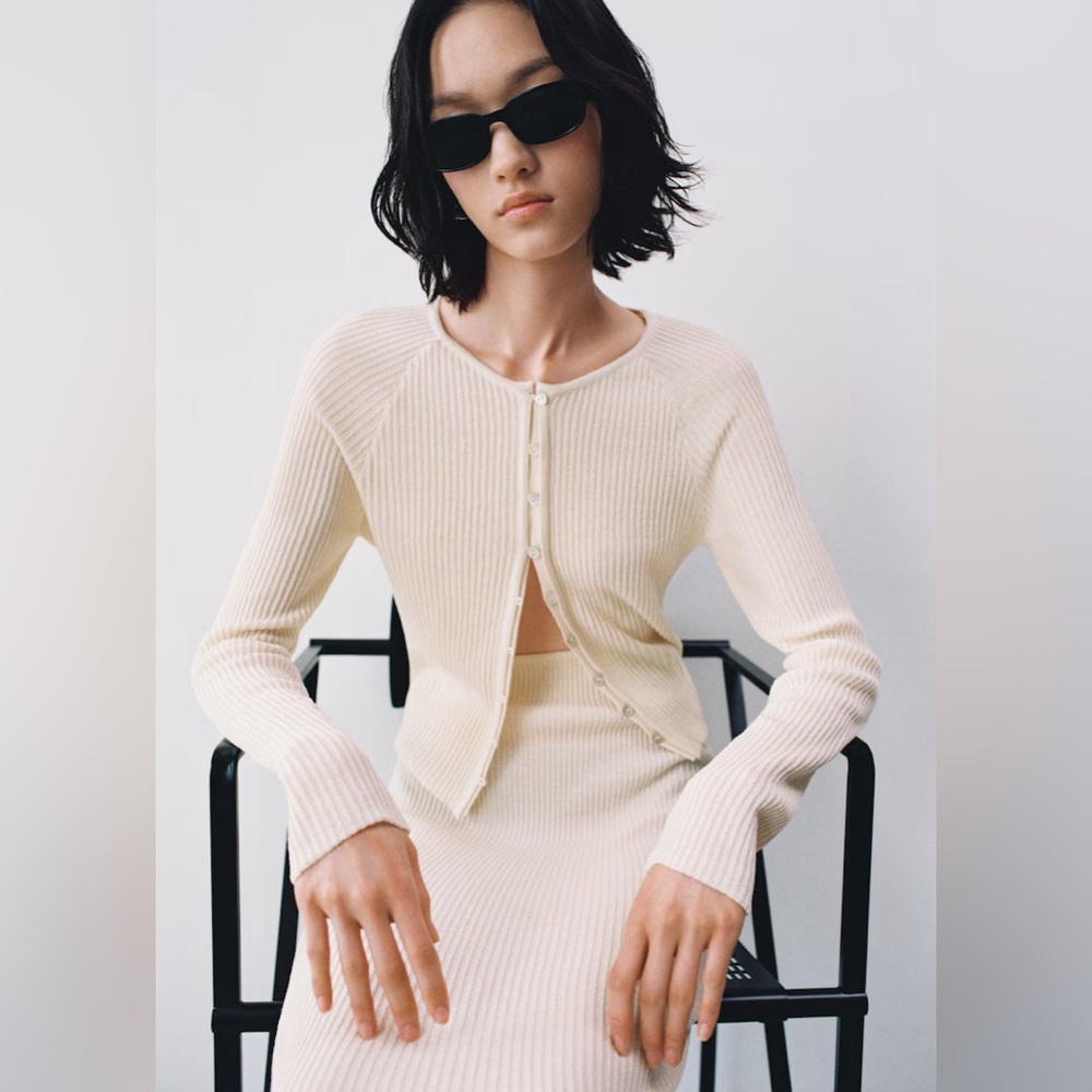 MANGO Button knit ribbed cardigan